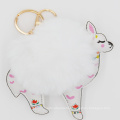 Keychain Accessories for Women - White Faux Fur Ball Charm Pompom Key Ring